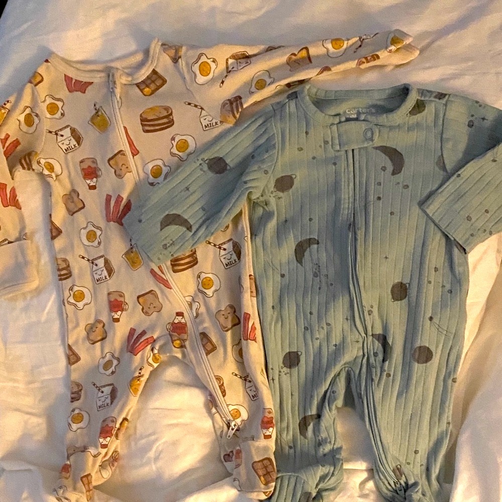 One pair Carter's Blue Moon and Stars Footie and One Nation Footie PJ’s Set of 2